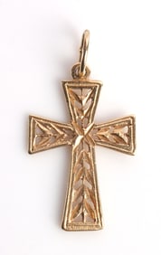14K YELLOW GOLD ORNATE CROSS PENDANT
