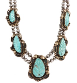 NATIVE NAVAJO TURQUOISE LEAF & SILVER NECKLACE