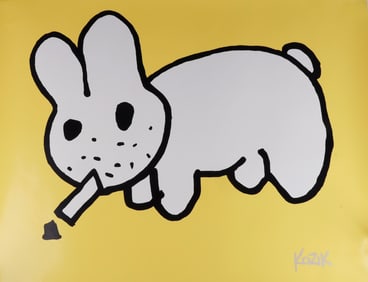 FRANK KOZIK SMORKING LABBIT IN YELLOW SIGNED