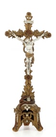 SPANISH COLONIAL CARVED RELIGIOUS ALTAR CRUCIFIX