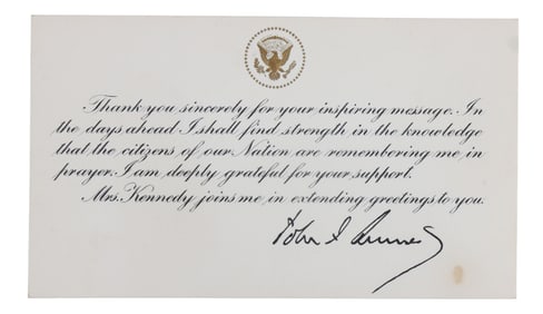JFK JOHN F. KENNEDY SIGNED THANK YOU NOTE