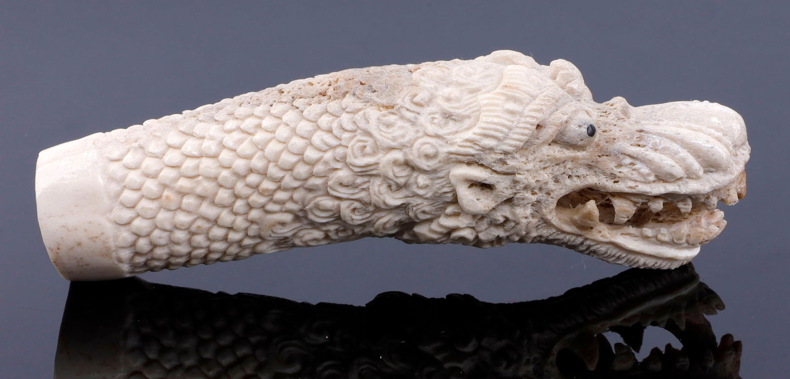 ANTIQUE BONE DRAGON KNIFE HANDLE: Very good original condition, measures 4 1/2 inches.