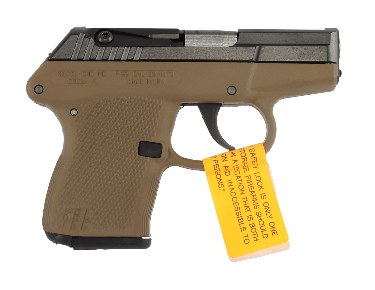 KELTEC P-32 .32 ACP DEEP CONCEALMENT PISTOL NIB: New in box KelTec P-32 semi-automatic concealed carry pistol, tan/blued finish. Capacity 7+1 rounds. Includes one (1) magazine and zipper pouch. FFL required for transfer. No international shipping. K
