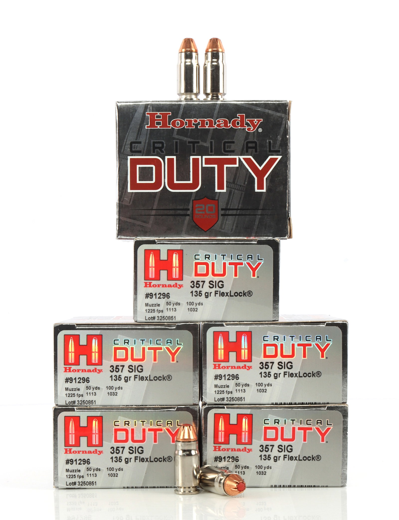 120 ROUNDS HORNADY CRITICAL DUTY 357 SIG: 120 rounds of Hornady Critical Duty 357 Sig. 135 grains. Very good, original condition. This lot has a reserve.