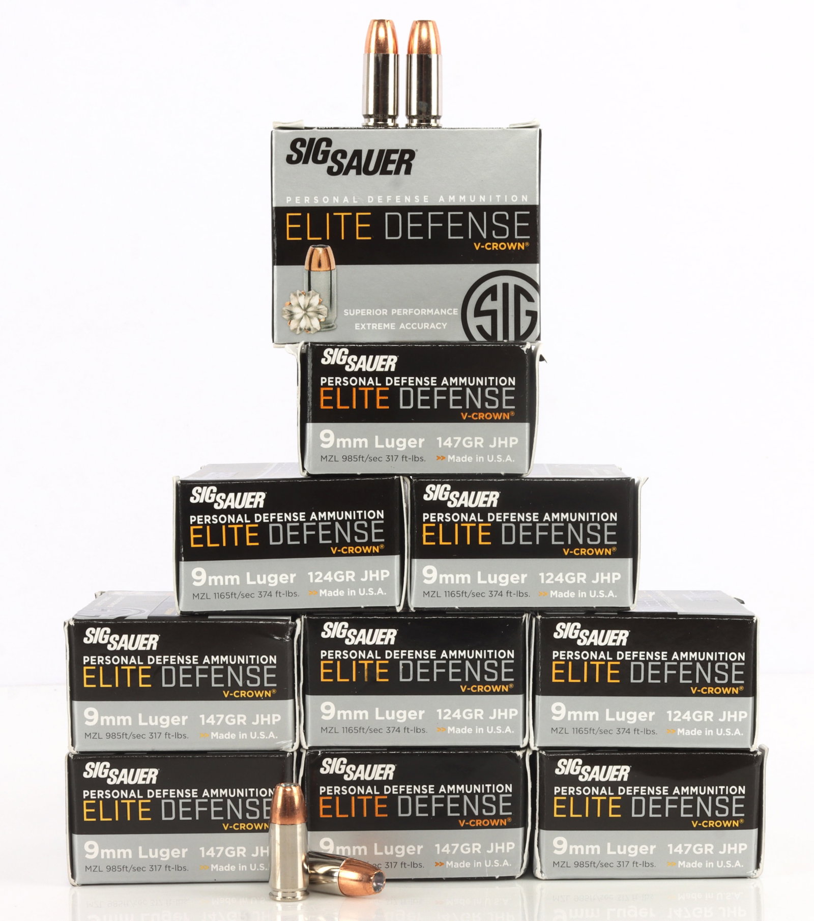 200 ROUNDS 9MM LUGER JHP AMMUNITION: Mixed grain 124 and 147. Sig Sauer Elite Defense. This lot has a reserve.
