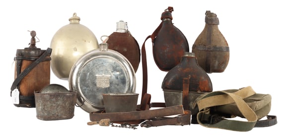 7 CANTEEN LOT U.S GERMAN JAPANESE ITALY WOOD GLASS