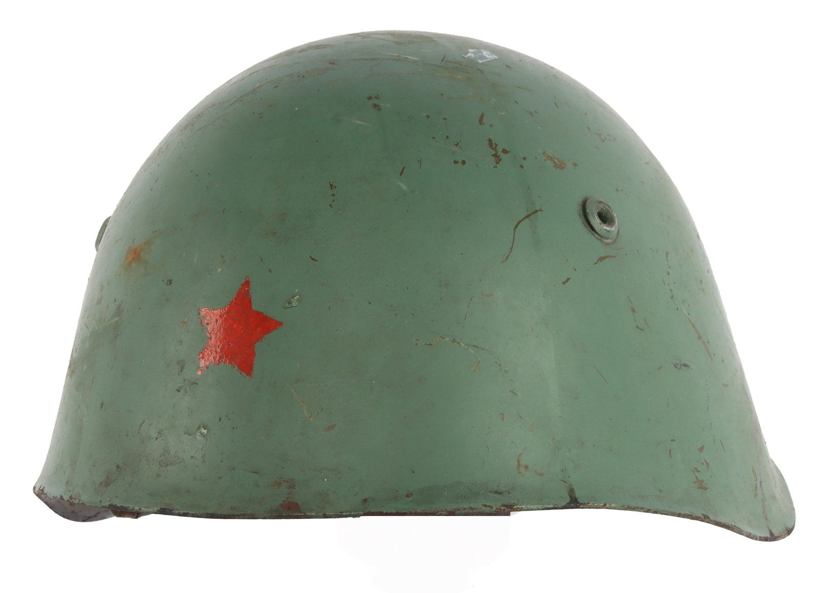 BULGARIAN M51/72 STEEL COMBAT HELMET: Retains liner. No chinstrap. Good condition.