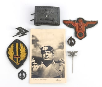 WWII FASCIST ITALY BUCKLE PINS PATCH AND PHOTO