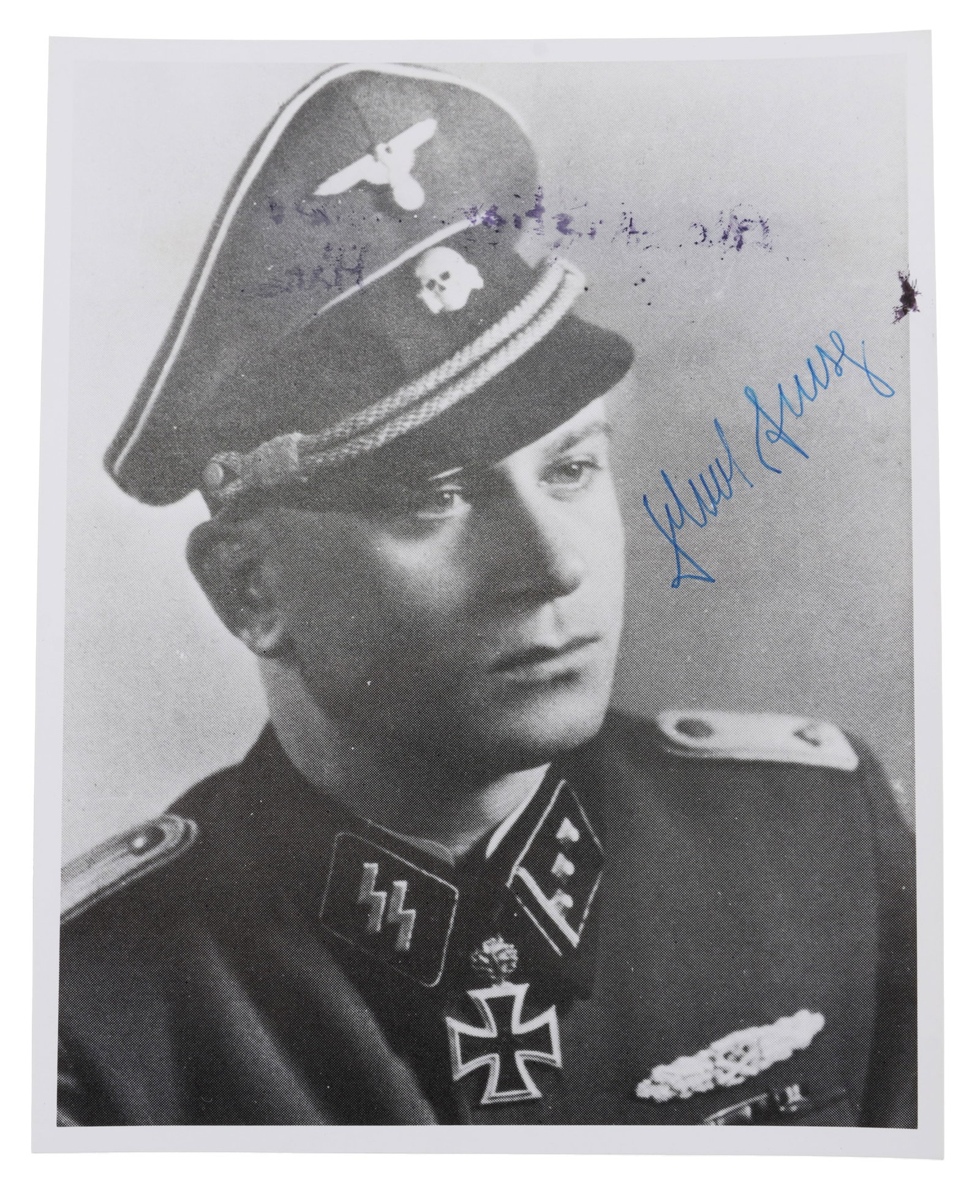 WWII GERMAN SS OFFICER HELMUT SCHOLZ AUTOGRAPH: With history on reverse, 8 X 10 inch photo