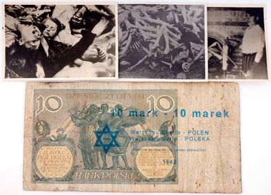 WWII GHETTO 10 MARK BANKNOTE & HOLOCAUST PHOTO LOT