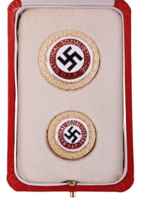 WWII GERMAN REICH GOLDEN PARTY BADGES CASED
