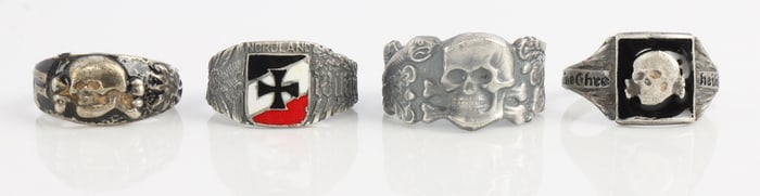 WWII GERMAN THIRD REICH 4 SILVER RINGS SS NSDAP