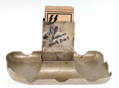 WWII GERMAN SS OFFICER MATCH BOX AND ASHTRAY