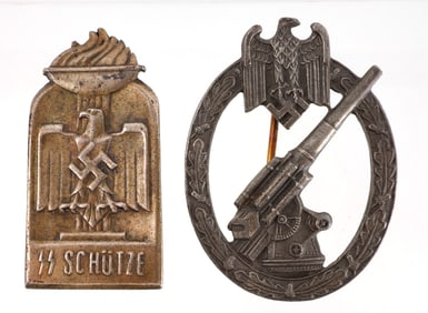 WWII GERMAN REICH SS TINNIE & ARTILLERY BADGE