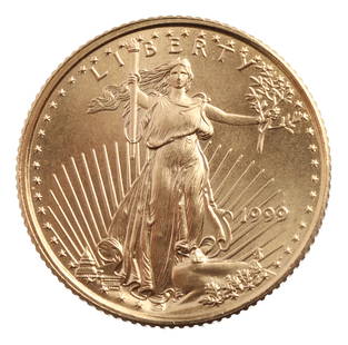 1999 GOLD 1/10 OZT OUNCE AMERICAN EAGLE BU COIN: Brilliant uncirculated. This lot reserved at melt.