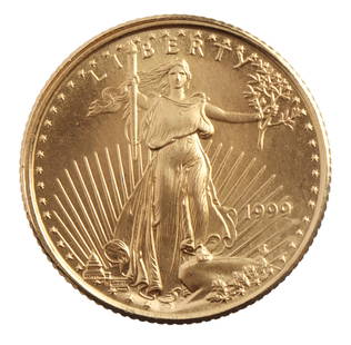1999 GOLD 1/10 OZT OUNCE AMERICAN EAGLE BU COIN: Brilliant uncirculated. This lot reserved at melt.