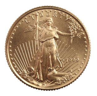 1999 GOLD 1/10 OZT OUNCE AMERICAN EAGLE BU COIN: Brilliant uncirculated. This lot reserved at melt.