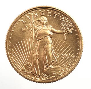 2024 GOLD 1/10 OZT OUNCE AMERICAN EAGLE BU COIN: Brilliant uncirculated. This lot reserved at melt.