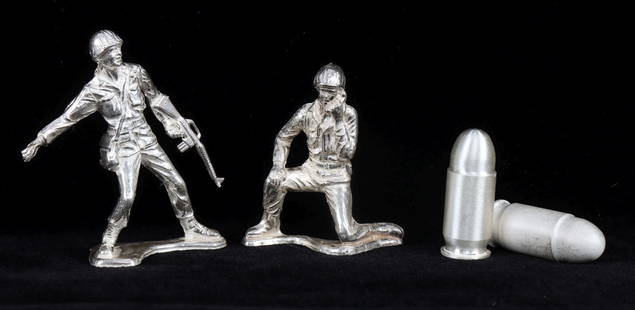 .999 SILVER RIFLEMAN CODE TALKER & 2 BULLET 132 G: The rifleman is 37.7 grams, code talker 34.8, each silver bullet is 31 grams or 1 OZT, 132,5 grams total. This lot reserved at melt.