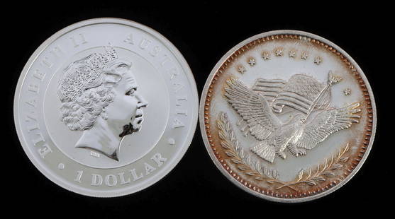 2013 .999 FINE SILVER AUSTRALIA COIN & 1 OZ ROUND: 2 1 OZT Ounce each, Koala is proof like This lot reserved at melt.