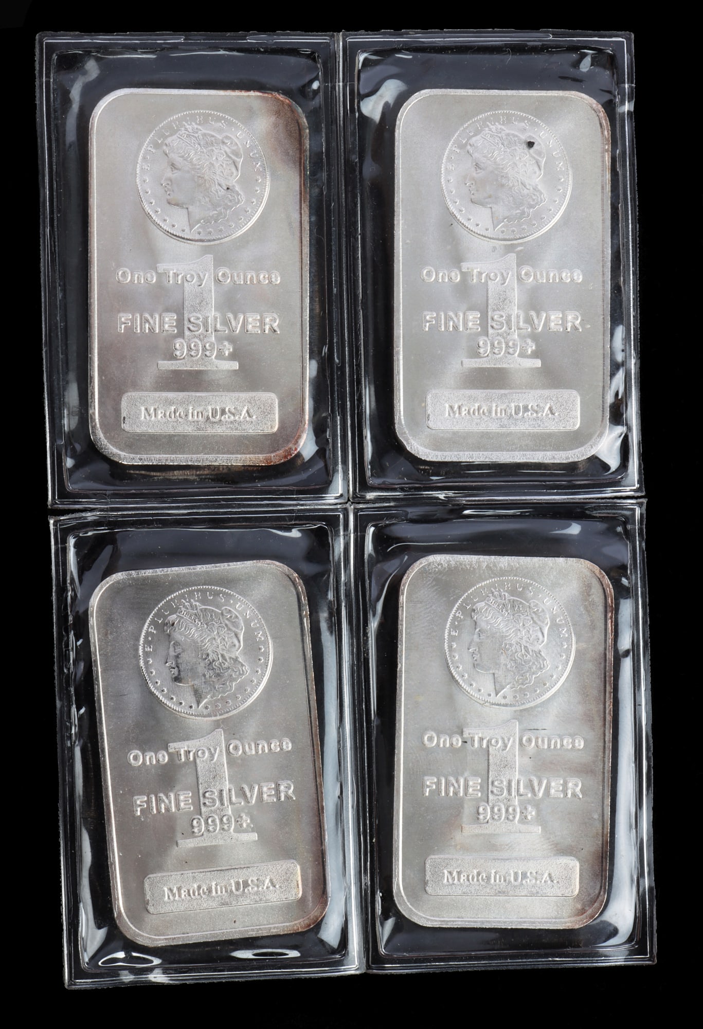 LOT OF 4 1 TROY OUNCE .999 SILVER BULLION BARS: Lot of four (4) one troy ounce silver bullion bars. This lot reserved at melt.