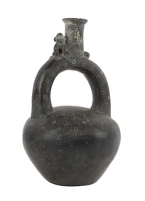 PRE COLUMBIAN CHIMU BLACKWARE SPOUT VESSEL