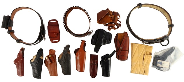 LEATHER HOLSTER & GUN BELT DEALER'S LOT OF 15