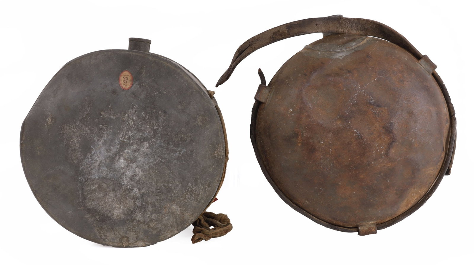 2 CIVIL WAR CANTEEN LOT CONFEDERATE & UNION: Believed Confederate and Union, no stoppers, some denting.
