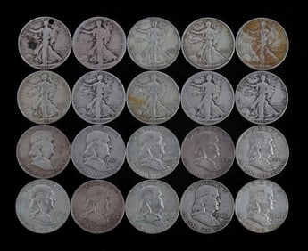 $10 FACE 90% SILVER WALKING & FRANKLIN HALF DOLLAR