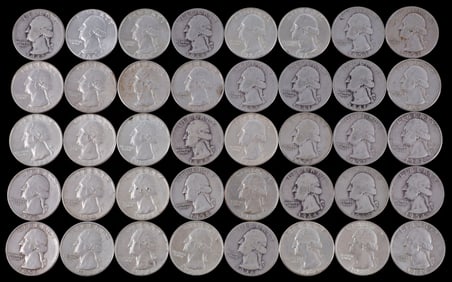 $10 FACE VALUE PRE-1965 SILVER QUARTERS