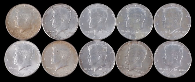 $5 FACE VALUE 1964 SILVER JFK HALF DOLLARS