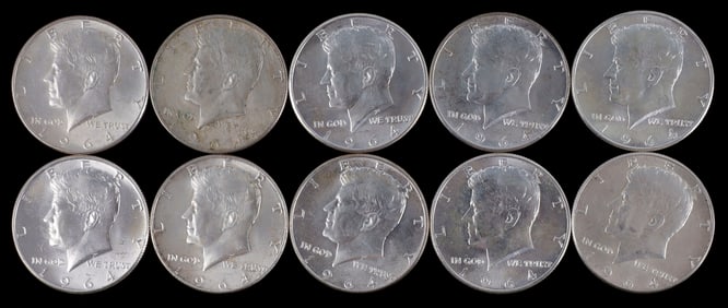 $5 FACE VALUE 1964 SILVER JFK HALF DOLLARS