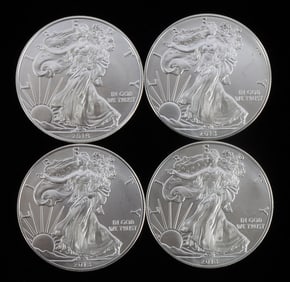 4 MIX DATE 1 OZT OUNCE SILVER AMERICAN BU COIN LOT