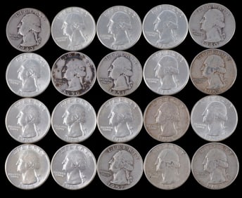 5$ FACE VALUE 90% SILVER WASHGINTON QUARTERS