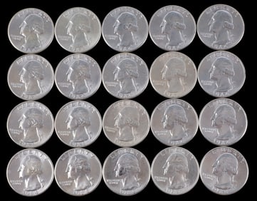 5$ FACE VALUE 90% SILVER WASHGINTON QUARTERS