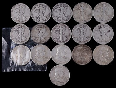 8$ FACE VALUE 90% LIBERTY & FRANKLIN HALF DOLLAR