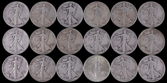 9$ FACE VALUE 90% WALKING LIBERTY HALF DOLLAR