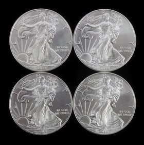 LOT OF 4 .999 1 0ZT SILVER EAGLE BU