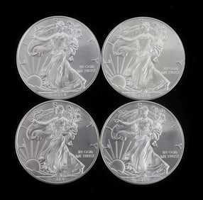 LOT OF 4 .999 1 0ZT SILVER EAGLE BU