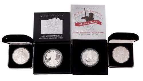 LOT OF FOUR CASED US SILVER AMERICAN EAGLES