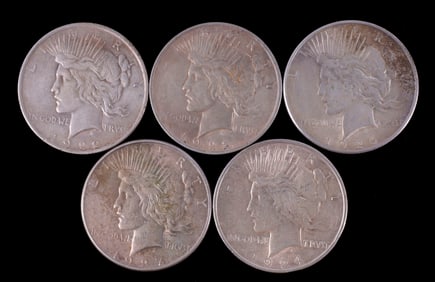 US SILVER PEACE DOLLAR MIX DATE LOT OF 5