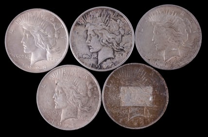 US SILVER PEACE DOLLAR MIX DATE LOT OF 5