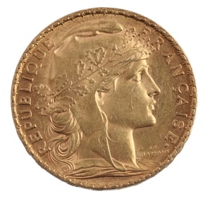 CONTEMPORARY FRENCH 20 FRANC GOLD COIN
