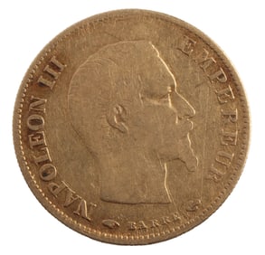 IMPERIAL FRENCH NAPOLEON III GOLD 10 FRANC COIN