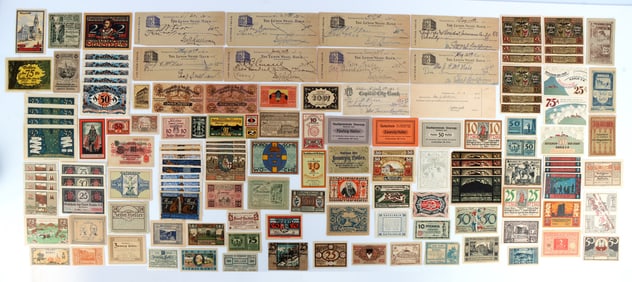 1920S NOTGELD & 1930'S LEWIS STATE BANK CHECKS