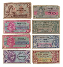 US MILITARY PAYMENT CERTIFICATE LOT OF 8