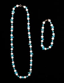 TURQUOISE 14K & PEARL BRACELET & NECKLACE