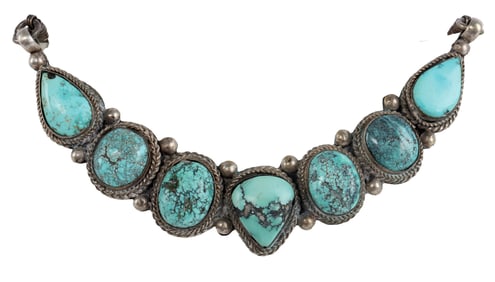 NATIVE AMERICAN NAVAJO SILVER & TURQUOISE NECKLACE