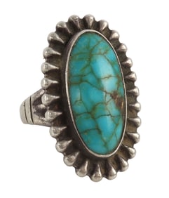 NATIVE AMERICAN NAVAJO SILVER RING WITH TURQUOISE
