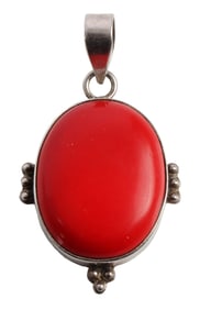 NATIVE NAVAJO SILVER & CORAL PENDANT
